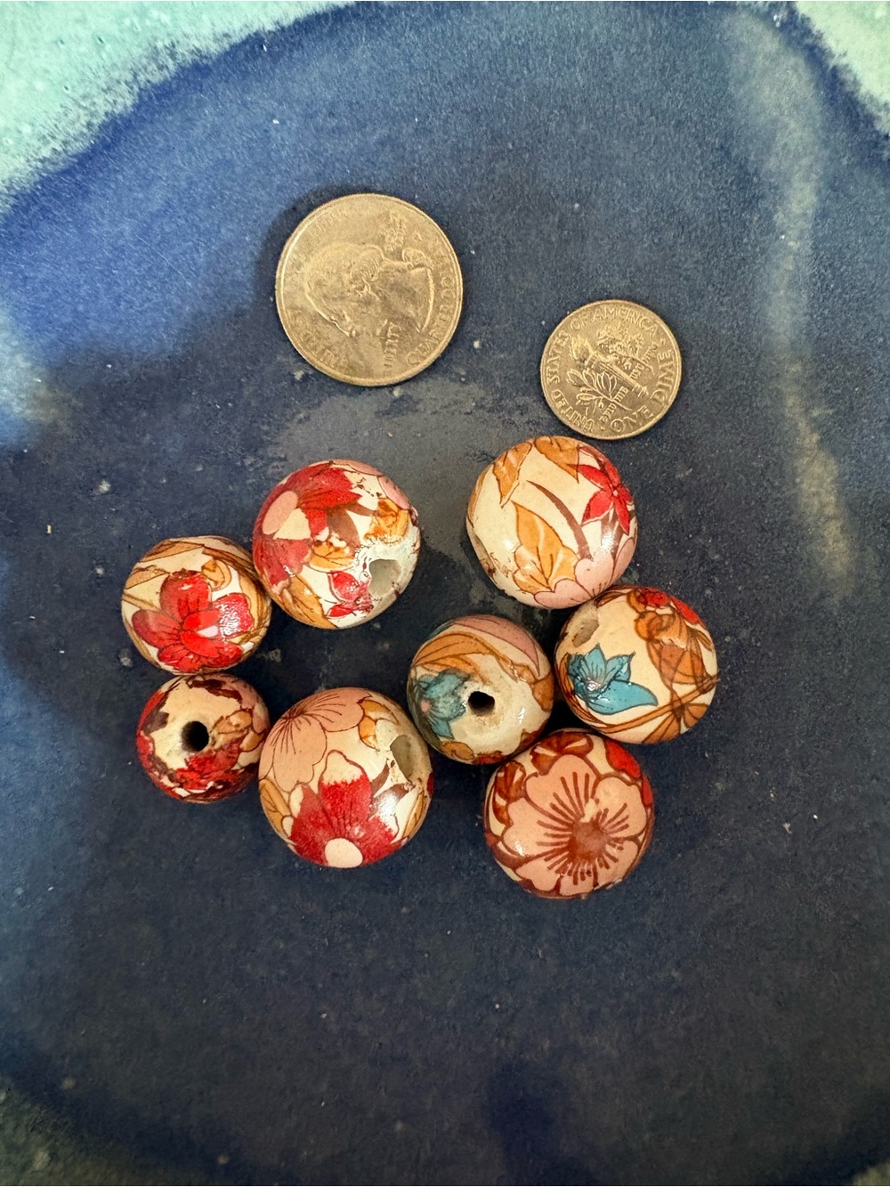Hand-Painted Floral Porcelain Beads - Large Hole DIY Jewelry (Set of 8)